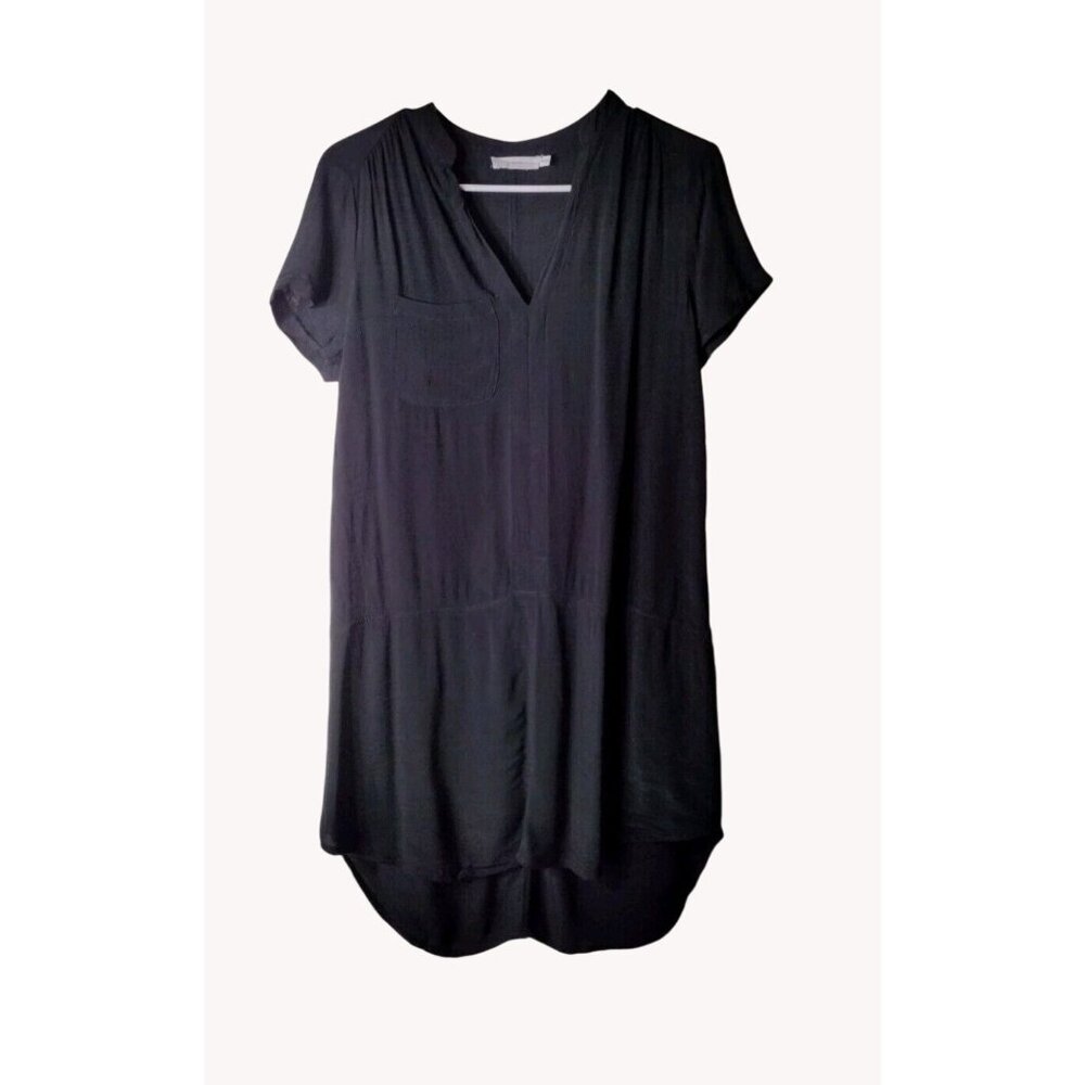 Lush Dress XS Short Sleeve Sheer Pocket High Low Hem Black Vneck Lightweight